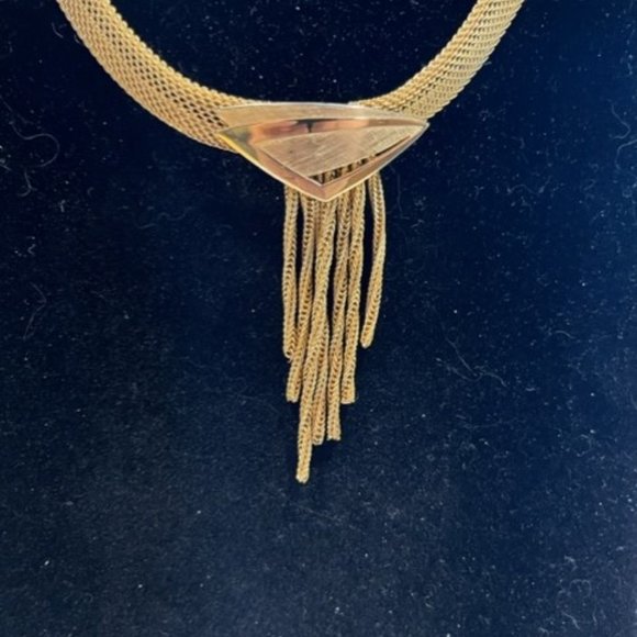 Vintage gold tone mesh necklace choker - Picture 6 of 8